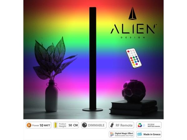 GloboStar® ALIEN-DIVA-BLACK-50-11 ALIEN Design DIVA Μοντέρνο Minimal Nordic Μεταλλικό Φωτιστικό Επιτραπέζιο - Πορτατίφ - Λαμπατέρ Μαύρο LED 10W 1500lm με Ασύρματο Χειριστήριο RF & Dimmer IP20 Πολύχρωμο RGBW Ψηφιακή με Τρεχούμενα Εφέ  Μ3 x Π1.6 x Υ50cm