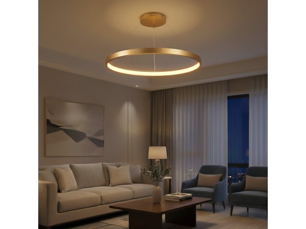 kelvo® NEMESIS KLV-101-0216 Κρεμαστό Φωτιστικό Οροφής LED 75W 7500lm 180° AC 220-240V IP20 Ρυθμιζόμενο Λευκό CCT με Χειριστήριο από 2700K έως 6000K Dimmable - Lumileds SMD Chip - Χρυσό Πλατίνα - Μ100 x Π100 x Υ4cm - 3 Χρόνια Εγγύηση