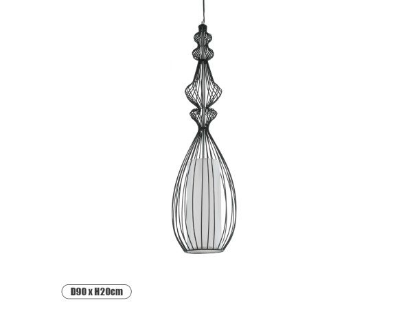 GLOBOSTAR® LILY 01561 Vintage Κρεμαστό Φωτιστικό Οροφής με Ντουί 1 x E27 AC 220-240V IP20 - Μαύρο & Λευκό - Μ20 x Π20 x Υ90cm