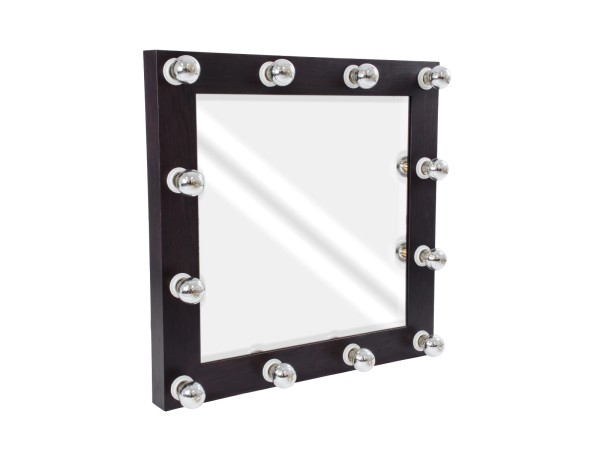 GloboStar® MAKEUP MIRROR-80x80-2 Μοντέρνος Καθρέπτης Μακιγιάζ με Πλαίσιο Φυσικού Ξύλου με Διακόπτη On/Off 12 x E27 AC220-240V - Μ80 x Π7 x Υ80cm - Καφέ Wenge