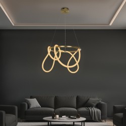 kelvo® GLOW KLV-101-0163 Κρεμαστό Φωτιστικό Οροφής LED 58W 5800lm 360° AC 220-240V IP20 Ρυθμιζόμενο Λευκό CCT με Χειριστήριο από 2700K έως 6000K Dimmable - Lumileds SMD Chip - Χρυσό Πλατίνα - Μ80 x Π80 x Υ40cm - 3 Χρόνια Εγγύηση