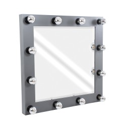 GloboStar® MAKEUP MIRROR-80x80-6 Μοντέρνος Καθρέπτης Μακιγιάζ με Πλαίσιο Φυσικού Ξύλου με Διακόπτη On/Off 12 x E27 AC220-240V - Μ80 x Π7 x Υ80cm - Γκρι Ανθρακί