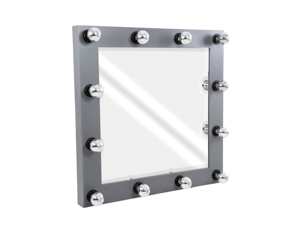GloboStar® MAKEUP MIRROR-80x80-6 Μοντέρνος Καθρέπτης Μακιγιάζ με Πλαίσιο Φυσικού Ξύλου με Διακόπτη On/Off 12 x E27 AC220-240V - Μ80 x Π7 x Υ80cm - Γκρι Ανθρακί