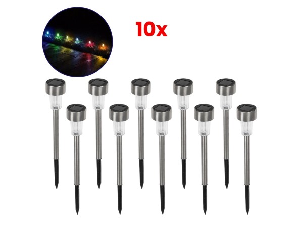 GLOBOSTAR® SOLARDECOR 71522 Διακοσμητικό Φωτιστικό Κήπου LED 1W 30lm 180° DC 5V με Φωτοβολταϊκό Panel 5V 0.1W & Επαναφορτιζόμενη Μπαταρία Li-ion 3.2V 600mAh Αδιάβροχο IP65 Πολύχρωμο RGB - Πακέτο 10 Τεμαχίων - Μ5.5 x Π5.5 x Υ36.5cm - 2 Χρόνια Εγγύηση