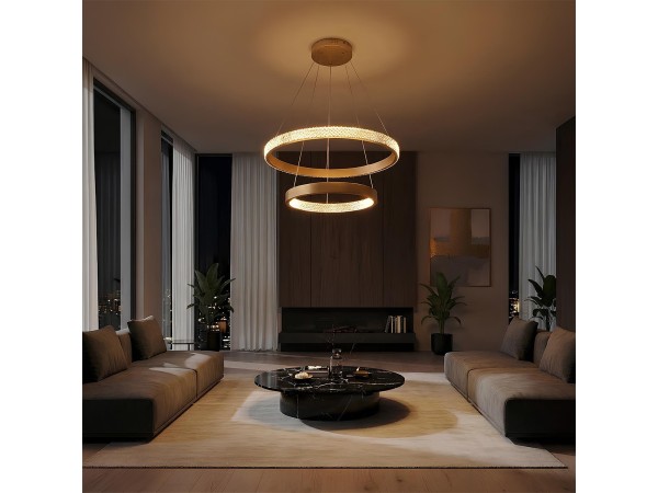 kelvo® DIAMOND KLV-101-0236 Κρεμαστό Φωτιστικό Οροφής LED 75W 7500lm 360° AC 220-240V IP20 Ρυθμιζόμενο Λευκό CCT με Χειριστήριο από 2700K έως 6000K Dimmable - Lumileds SMD Chip - Χρυσό Πλατίνα - Μ60 x Π60 x Υ40cm - 3 Χρόνια Εγγύηση