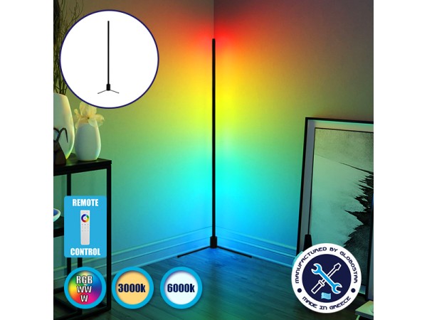 Μοντέρνο Minimal Επιδαπέδιο Μαύρο Φωτιστικό 150cm LED 30 Watt με Ασύρματο Χειριστήριο 2.4G RF & Dimmer RGBW+WW Πολύχρωμο - Ψυχρό - Ημέρας - Θερμό GloboStar ALIEN Design GLOBO-150-9
