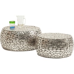 Τραπεζάκι Pebbles Pebbles Deluxe Ασημί (Σετ 2)  66x66x30εκ - Ασημί
