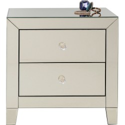 Κομοδίνο  Luxury Champagne 2 Συρτάρια Γυαλί Καθρέφτης 49x41x50εκ - Καθρέφτης