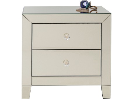 Κομοδίνο  Luxury Champagne 2 Συρτάρια Γυαλί Καθρέφτης 49x41x50εκ - Καθρέφτης
