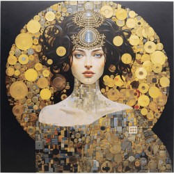 Πίνακας Γυάλινος Art Nouveau Lady 3D Χρυσό/Μαύρο 120x120εκ. - Μαύρο