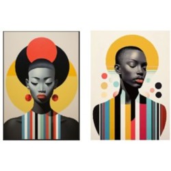 Glass Picture Muse Retro Lady 30x40cm (2/Set) - Πολύχρωμο