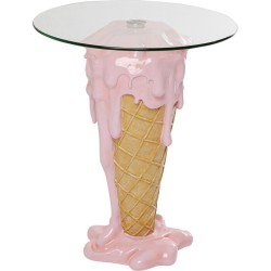 Βοηθητικό Τραπέζι Ice Cream Ροζ Γυαλί Στρόγγυλο 60x60x74,5 εκ. - Ροζ