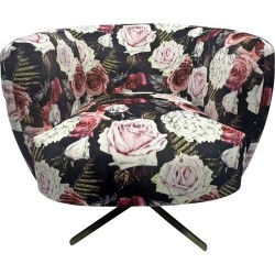 Πολυθρόνα Περιστρεφόμενη Peony Roses Ύφασμα Πολύχρωμη 81*75*70εκ. - Πολύχρωμο
