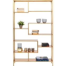 Ραφιέρα Loft Γυαλί-Μέταλλο Χρυσό 115x30x195εκ - Χρυσό