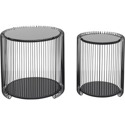 Τραπέζι Βοηθητικό Wire Μαύρο Γυαλί (Σετ 2)45x45x46 εκ. - Μαύρο