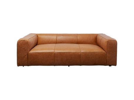 Καναπές Τριθέσιος Cubetto Δερμάτινος Καφέ 220x110x67εκ. - Καφέ