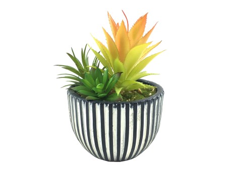 LAKHSMI 4 ΦΥΤΟ ΤΕΧΝΗΤΟ ΣΕ ΚΑΣΠΩ 13x13x18.5cm POLYRESIN ΜΑΥΡΟ ΛΕΥΚΟ ΠΡΑΣΙΝΟ
