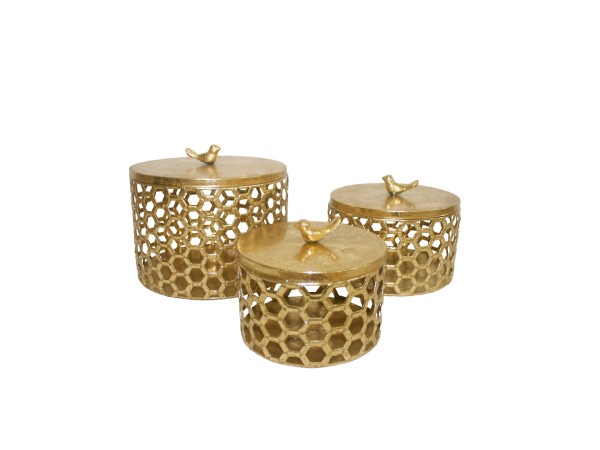 HIVE ΚΟΥΤΙ ΑΠΟΘΗΚΕΥΣΗΣ ΣΕΤ 3ΤΜΧ 25x25x21cm ΜΕΤΑΛΛΟ ΧΡΥΣΟ