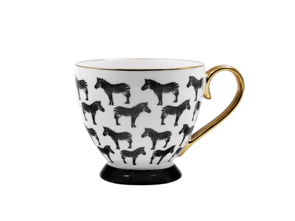 SAFARI ΚΟΥΠΑ 11x11x9cm NEW BONE CHINA ΛΕΥΚΟ ΜΑΥΡΟ ΧΡΥΣΟ