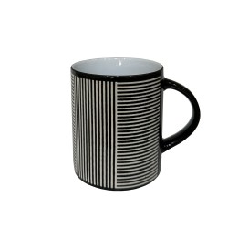 LINES DARK ΚΟΥΠΑ 8x8x10cm STONEWARE ΜΑΥΡΟ ΛΕΥΚΟ