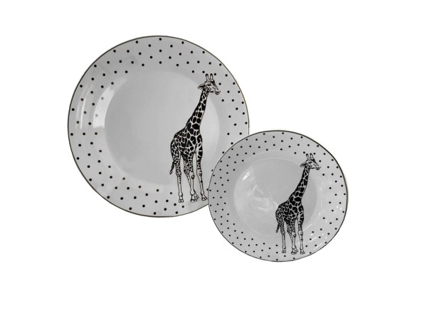 AFRICA ΠΙΑΤΟ ΓΛΥΚΟΥ SET 7ΤΜΧ 30x30x3cm NEW BONE CHINA ΛΕΥΚΟ ΜΑΥΡΟ