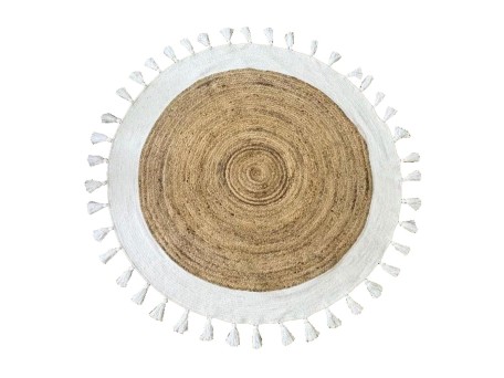 MAIA ΧΑΛΙ ΣΑΛΟΝΙΟΥ ΣΤΡΟΓΓΥΛΟ 150x150cm ΒΑΜΒΑΚΙ ΦΥΣΙΚΟ ΛΕΥΚΟ ΓΙΟΥΤΑ
