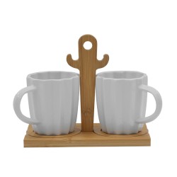 CACTUS ΚΟΥΠΑ ESPRESSO 20x12x17cm ΠΟΡΣΕΛΑΝΗ ΛΕΥΚΟ ΦΥΣΙΚΟ BAMBOO