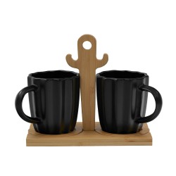 CACTUS ΚΟΥΠΑ ESPRESSO 20x12x17cm ΠΟΡΣΕΛΑΝΗ ΜΑΥΡΟ ΦΥΣΙΚΟ BAMBOO