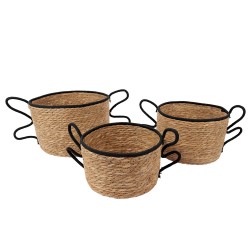 AELIA ΚΑΛΑΘΙ SET 3ΤΜΧ 35x35x23cm SEAGRASS ΦΥΣΙΚΟ ΜΑΥΡΟ