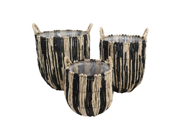 THEROS ΚΑΛΑΘΙ SET 3ΤΜΧ 38x38x40cm ΦΥΛΛΑ ΚΑΛΑΜΠΟΚΙΟΥ ΦΥΣΙΚΟ ΜΑΥΡΟ