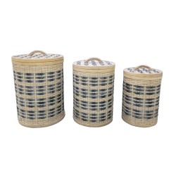 TELENDOS ΚΑΛΑΘΙ ΜΕ ΚΑΠΑΚΙ SET 3ΤΜΧ 36x36x52cm ΞΥΛΟ ΕΛΑΤΟΥ WHITE WASHED ΜΠΛΕ ΥΦΑΣΜΑ