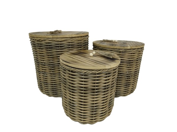 KEGAN ΚΟΥΤΙ ΑΠΟΘΗΚΕΥΣΗΣ ΣΕΤ 3ΤΜΧ 41x41x42cm ΞΥΛΟ ΚΑΦΕ RATTAN