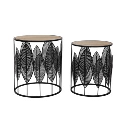 LEAF COFFEE TABLE SET 2ΤΕΜ ΜΑΥΡΟ ΦΥΣΙΚΟ 40x40x45cm