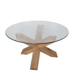 GLASS COFFEE TABLE ΔΙΑΦΑΝΟ OAK 80x80x42cm