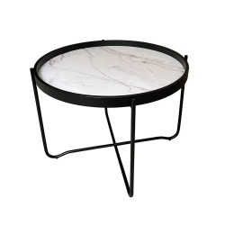 ALABASTER COFFEE TABLE ΛΕΥΚΟ ΜΕ PATTERN ΜΑΥΡΟ 63x63x42cm