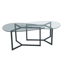 ROCKS COFFEE TABLE SET 2ΤΕΜ ΔΙΑΦΑΝΟ FUME ΜΑΥΡΟ 82x59x40cm