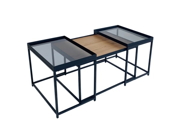 HARMONICA COFFEE TABLE SET 3ΤΕΜ ΦΥΣΙΚΟ ΦΙΜΕ ΜΑΥΡΟ 75x55x44cm HARMONICA COFFEE TABLE SET 3ΤΕΜ ΦΥΣΙΚΟ ΦΙΜΕ ΜΑΥΡΟ 75x55x44cm