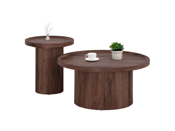 ΣΕΤ 2ΤΜΧ ΤΡΑΠΕΖΙΑ ΣΑΛΟΝΙΟΥ MARGON HM21084 MDF ΣΚΟΥΡΟ ΚΑΦΕ Φ80εκ & Φ45εκ