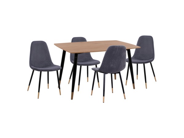 ΣΕΤ ΤΡΑΠΕΖΑΡΙΑΣ 5ΤΜΧ ALIZA HM11196.01 MDF TOP-ΒΕΛΟΥΔΟ ΓΚΡΙ & ΜΕΤΑΛΛΟ ΜΑΥΡΟ