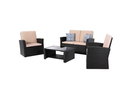 ΣΑΛΟΝΙ ΕΞ.ΧΩΡΟΥ 4ΤΜΧ THORE HM5978 ΣΥΝΘ. RATTAN ΜΑΥΡΟ-ΜΠΕΖ ΜΑΞΙΛΑΡΙΑ