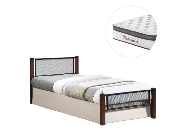 ΚΡΕΒΑΤΙ ΜΕ ΣΤΡΩΜΑ RAYVEN HM10801 ΜΕΤΑΛΛΟ & RUBBERWOOD ΣΕ DIRTY OAK--ΣΤΡΩΜΑ 90Χ190εκ