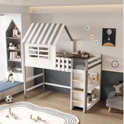 ΠΑΙΔΙΚΟ ΚΡΕΒΑΤΙ τ.MONTESSORI ΜΕ ΠΛΑΙΝΑ ΡΑΦΙΑ HOMI HM712 ΞΥΛΟ ΠΕΥΚΟΥ ΛΕΥΚΟ-ΓΚΡΙ-ΣΤΡΩΜΑ 90x190εκ